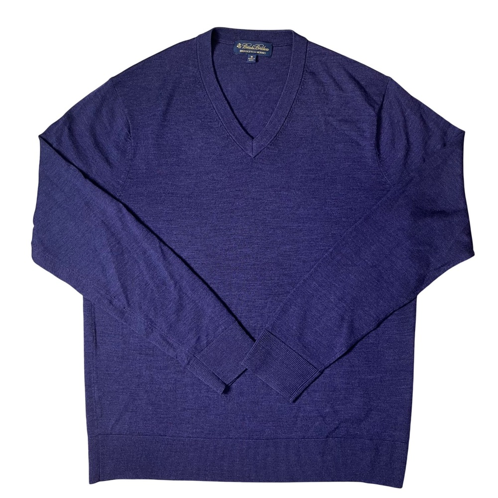 Brooks Brothers V-Neck Sweater Mens Medium Purple Brookstech Merino Wool Knit